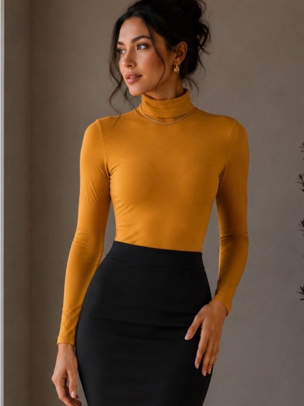 J. Lux Label Mustard Yellow Long Sleeve Turtleneck Bodysuit Medium